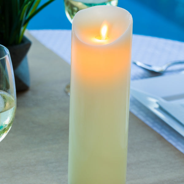 Restaurantware Fire Tek Ivory Plastic Flameless Pillar Candle - Real Wax Programmable - 3" X 3" X 8 3/4" - 10 Count Box