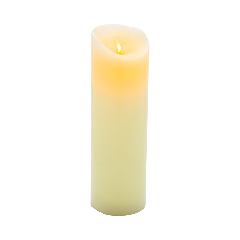restaurantware Fire Tek Ivory Plastic Flameless Pillar Candle - Real Wax Programmable - 3" x 3" x 8 3/4" - 10 count box