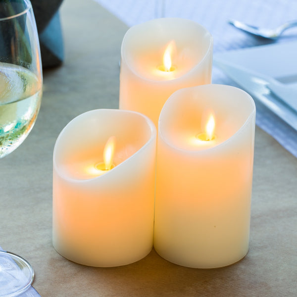 Restaurantware Fire Tek Ivory Plastic Flameless Pillar Candle - Real Wax Programmable - 3 1/4" X 3 1/4" X 4" - 10 Count Box