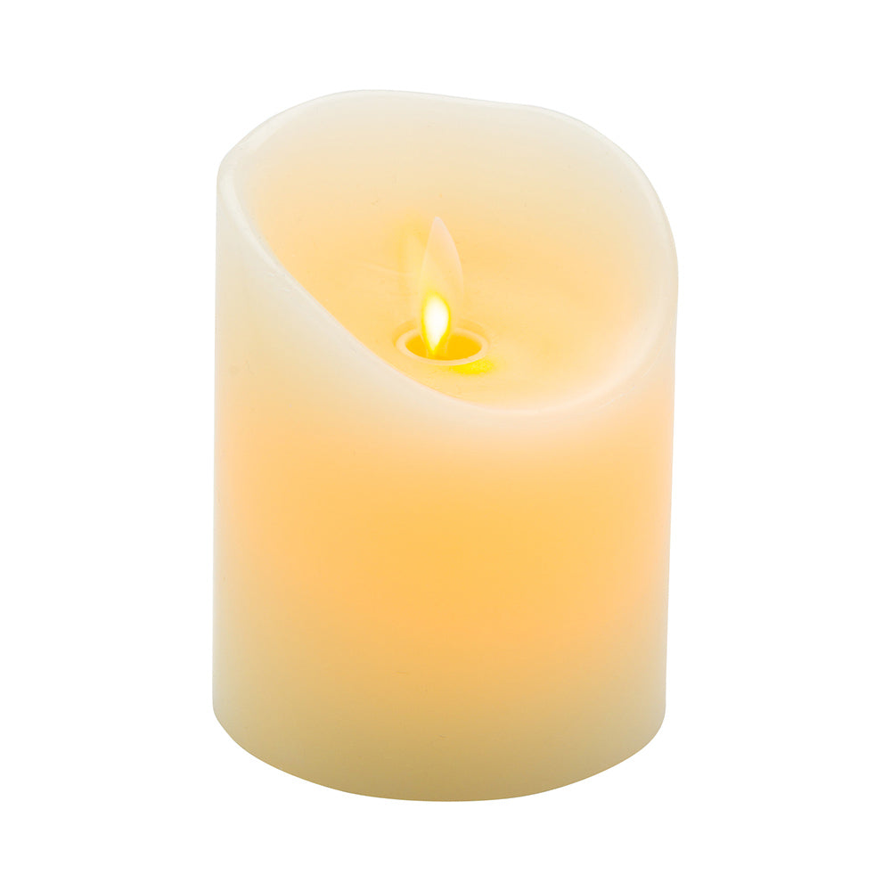 restaurantware Fire Tek Ivory Plastic Flameless Pillar Candle - Real Wax Programmable - 3 1/4" x 3 1/4" x 4" - 10 count box