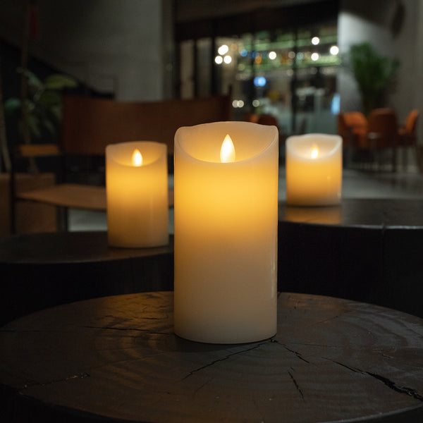 Restaurantware Fire Tek White Plastic Flameless Pillar Candle - Real Wax Programmable - 3" X 3" X 6" - 10 Count Box