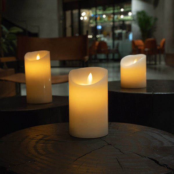 Restaurantware Fire Tek White Plastic Flameless Pillar Candle - Real Wax Programmable - 3" X 3" X 5" - 10 Count Box