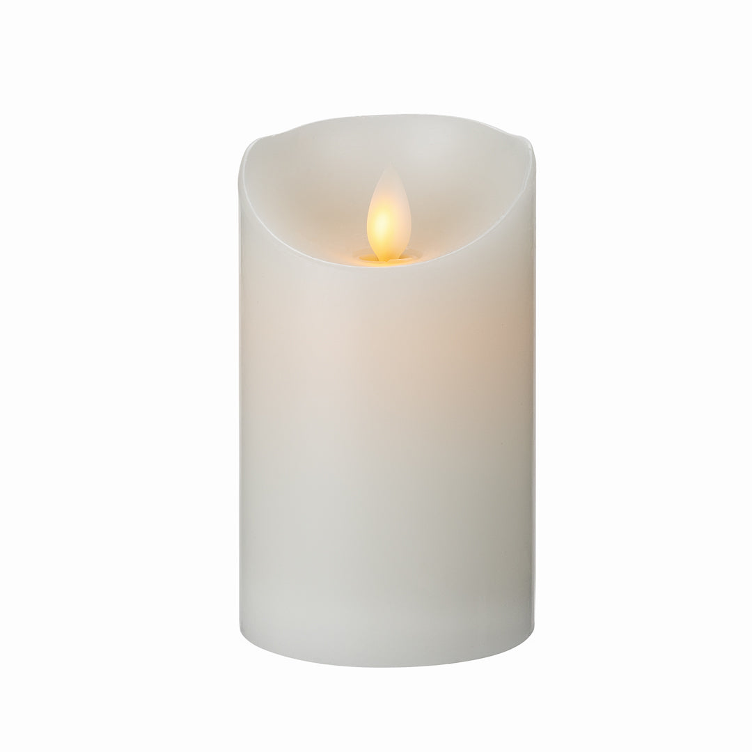 restaurantware Fire Tek White Plastic Flameless Pillar Candle - Real Wax Programmable - 3" x 3" x 5" - 10 count box
