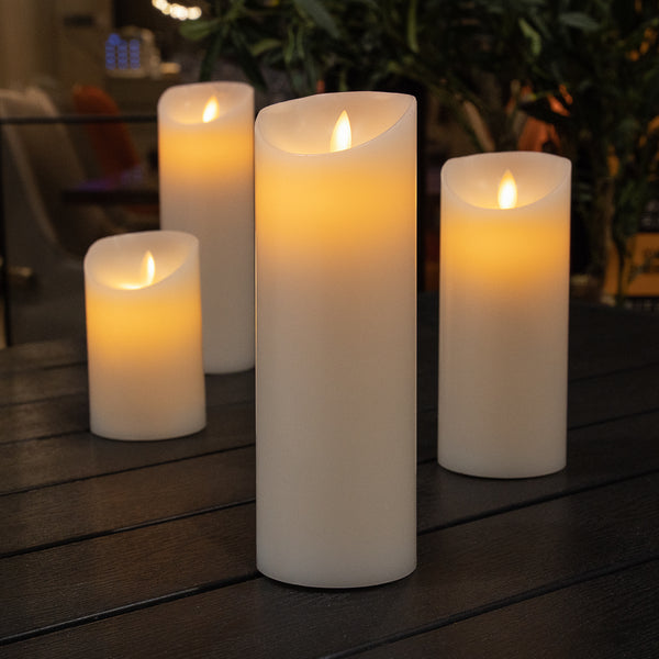 Restaurantware Fire Tek White Plastic Flameless Pillar Candle - Real Wax Programmable - 3" X 3" X 8 3/4" - 10 Count Box
