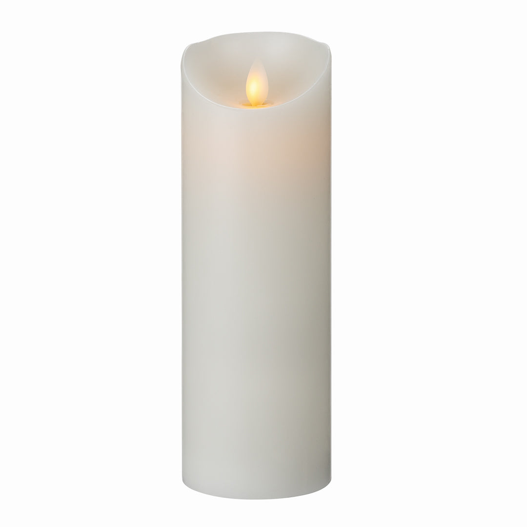 restaurantware Fire Tek White Plastic Flameless Pillar Candle - Real Wax Programmable - 3" x 3" x 8 3/4" - 10 count box