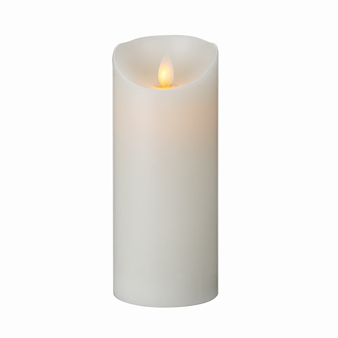restaurantware Fire Tek White Plastic Flameless Pillar Candle - Real Wax Programmable - 3" x 3" x 7" - 10 count box