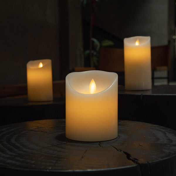 Restaurantware Fire Tek White Plastic Flameless Pillar Candle - Real Wax Programmable - 3 1/4" X 3 1/4" X 4" - 10 Count Box