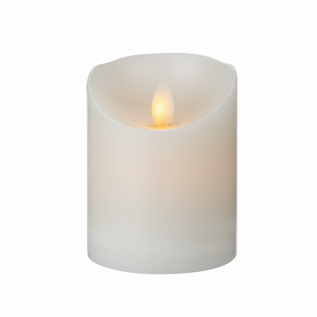 restaurantware Fire Tek White Plastic Flameless Pillar Candle - Real Wax Programmable - 3 1/4" x 3 1/4" x 4" - 10 count box