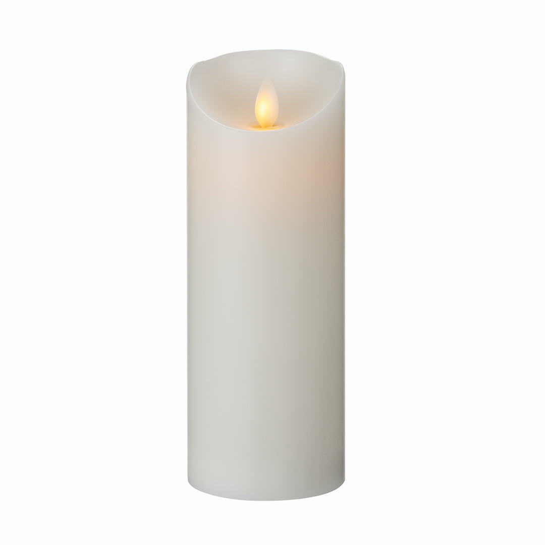 restaurantware Fire Tek White Plastic Flameless Pillar Candle - Real Wax Programmable - 3" x 3" x 8" - 10 count box