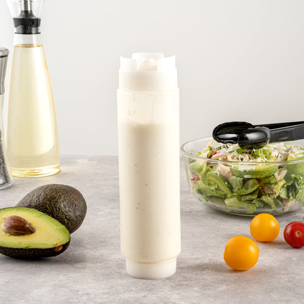 Restaurantware First In First Out 16 Oz Clear Plastic Squeeze Bottle - Inverted Refill & Dispensing Lid - 2 1/2" X 2 1/2" X 8 1/4" - 1 Count Box