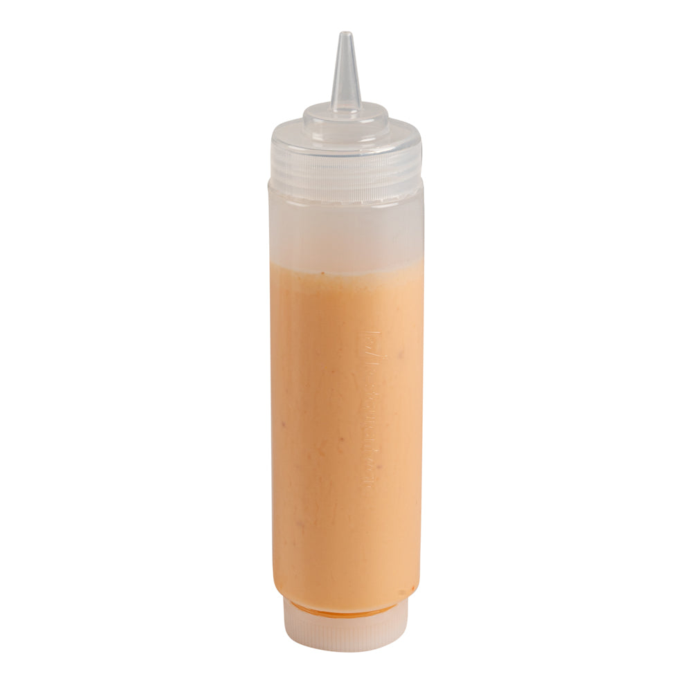 restaurantware First In First Out 16 oz Clear Plastic Squeeze Bottle - Refill Lid Precision Tip - 2 1/2" x 2 1/2" x 9 1/4" - 1 count box