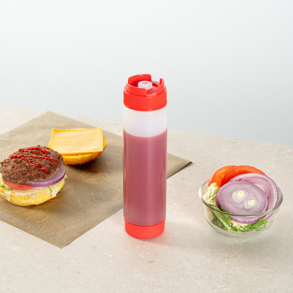 Restaurantware First In First Out 16 Oz Red Plastic Squeeze Bottle - Inverted Refill & Dispensing Lid - 2 1/4" X 2 1/4" X 8 3/4" - 1 Count Box