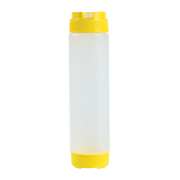 Restaurantware First In First Out 16 Oz Round Yellow Plastic Squeeze Bottle - Inverted Refill & Dispensing Lid - 2 1/4" X 2 1/4" X 8 3/4" - 1 Count Box