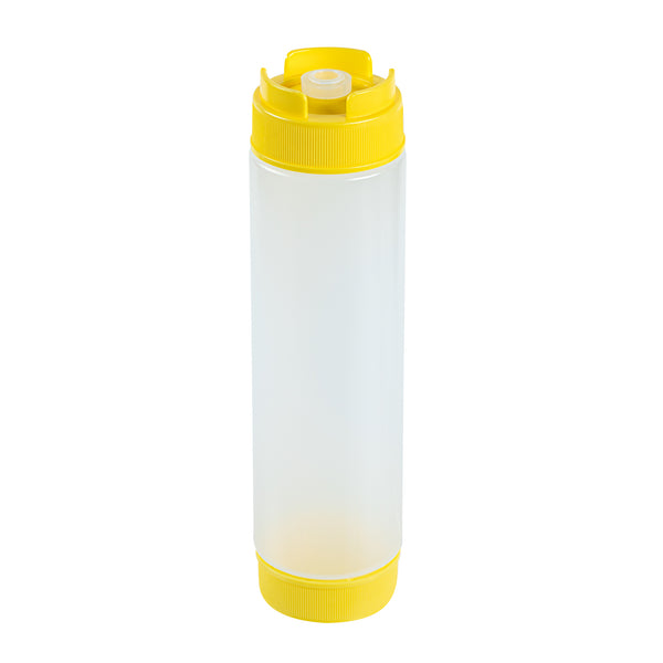 Restaurantware First In First Out 16 Oz Round Yellow Plastic Squeeze Bottle - Inverted Refill & Dispensing Lid - 2 1/4" X 2 1/4" X 8 3/4" - 1 Count Box