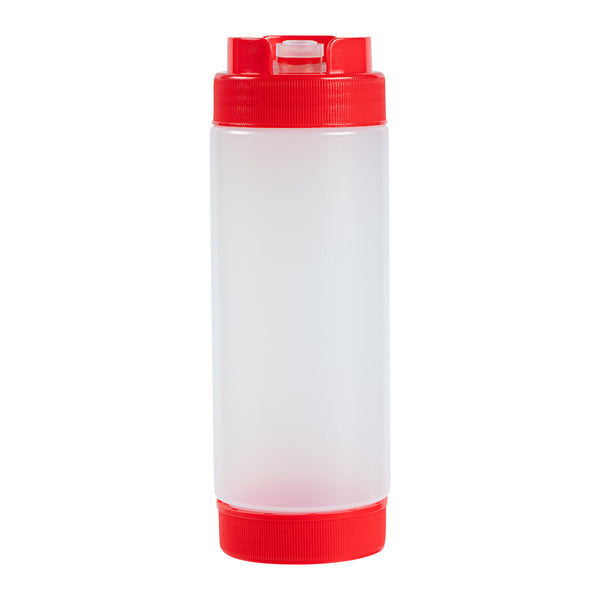 Restaurantware First In First Out 20 Oz Red Plastic Squeeze Bottle - Inverted Refill & Dispensing Lid - 2 3/4" X 2 3/4" X 7 3/4" - 1 Count Box
