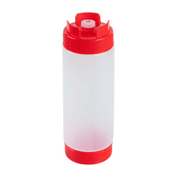 Restaurantware First In First Out 20 Oz Red Plastic Squeeze Bottle - Inverted Refill & Dispensing Lid - 2 3/4" X 2 3/4" X 7 3/4" - 1 Count Box