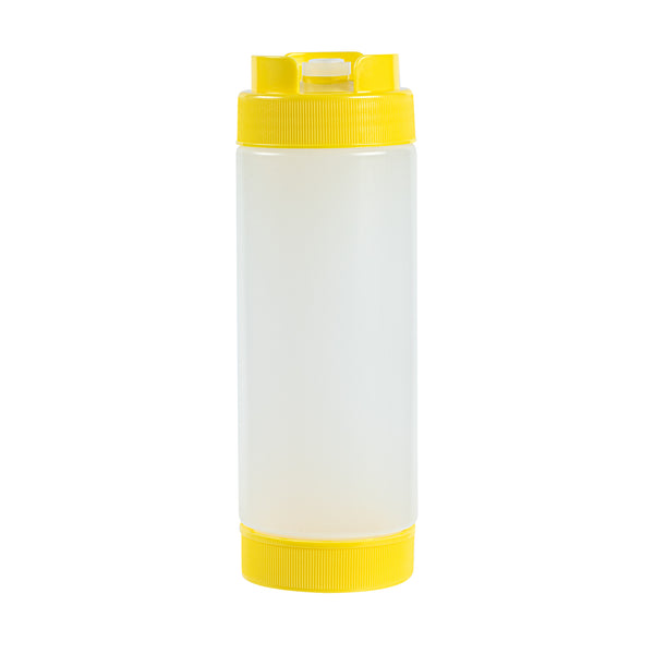 Restaurantware First In First Out 20 Oz Yellow Plastic Squeeze Bottle - Inverted Refill & Dispensing Lid - 2 3/4" X 2 3/4" X 7 3/4" - 1 Count Box