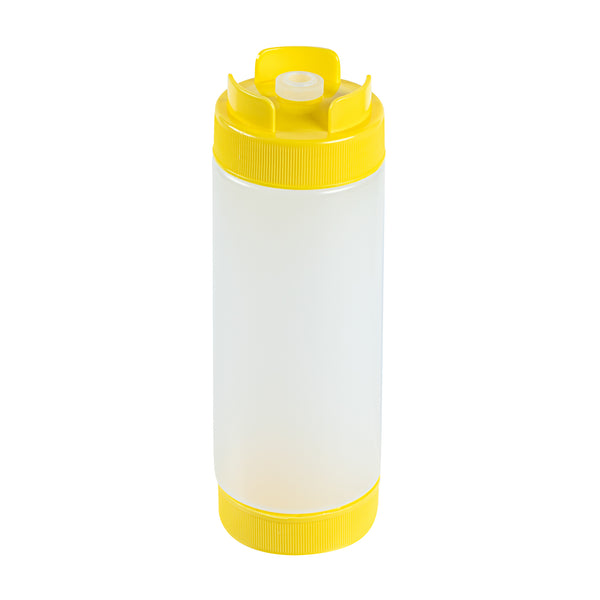 Restaurantware First In First Out 20 Oz Yellow Plastic Squeeze Bottle - Inverted Refill & Dispensing Lid - 2 3/4" X 2 3/4" X 7 3/4" - 1 Count Box