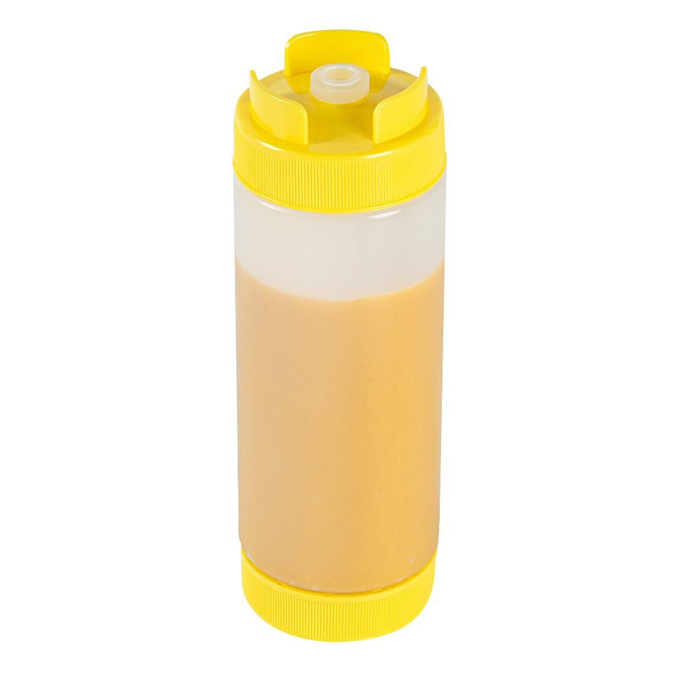 restaurantware First In First Out 20 oz Yellow Plastic Squeeze Bottle - Inverted Refill & Dispensing Lid - 2 3/4" x 2 3/4" x 7 3/4" - 1 count box