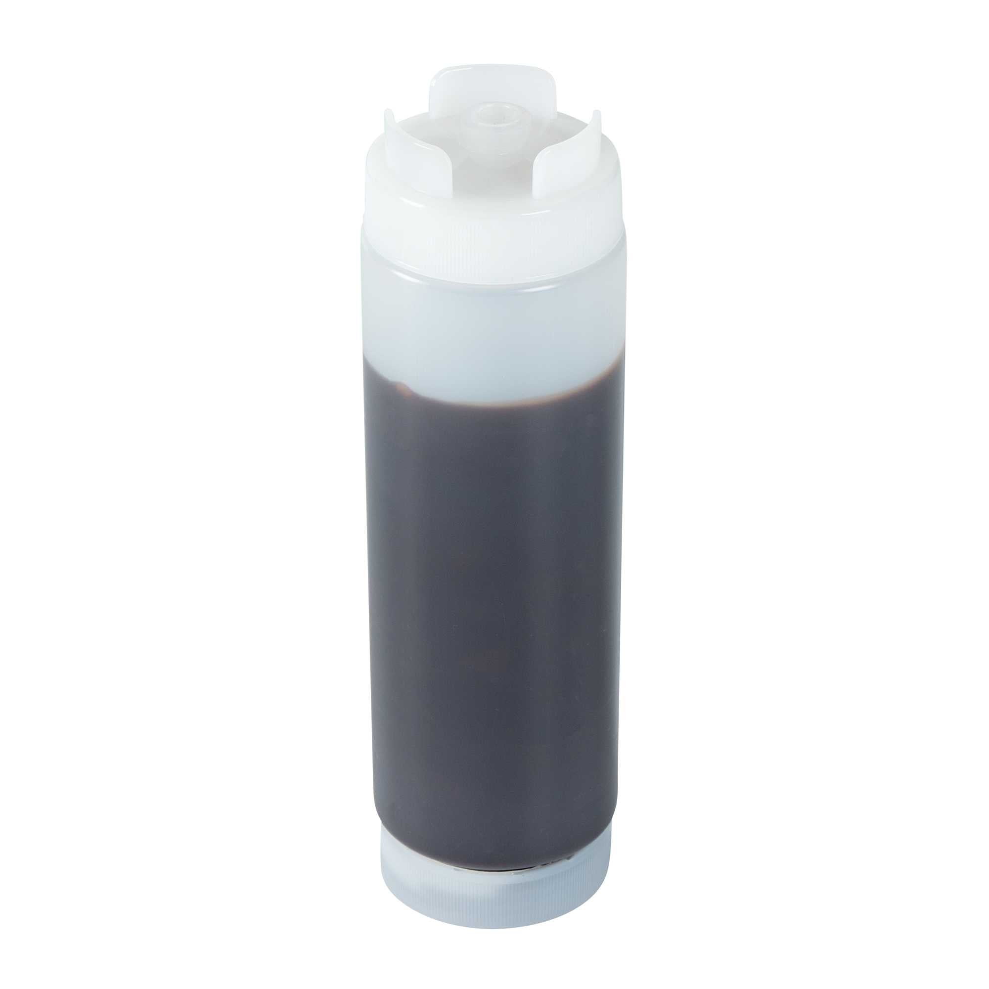 restaurantware First In First Out 24 oz Clear Plastic Squeeze Bottle - Inverted Refill & Dispensing Lid - 2 3/4" x 2 3/4" x 9 1/4" - 1 count box