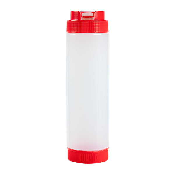 Restaurantware First In First Out 24 Oz Red Plastic Squeeze Bottle - Inverted Refill & Dispensing Lid - 2 3/4" X 2 3/4" X 9 1/4" - 1 Count Box