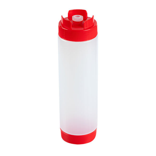 Restaurantware First In First Out 24 Oz Red Plastic Squeeze Bottle - Inverted Refill & Dispensing Lid - 2 3/4" X 2 3/4" X 9 1/4" - 1 Count Box