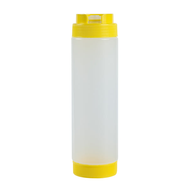 Restaurantware First In First Out 24 Oz Yellow Plastic Squeeze Bottle - Inverted Refill & Dispensing Lid - 2 3/4" X 2 3/4" X 9 1/4" - 1 Count Box