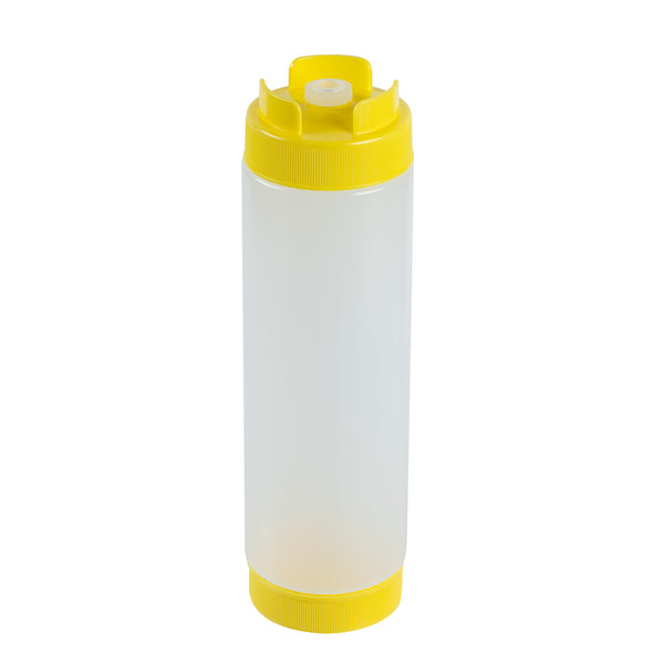 Restaurantware First In First Out 24 Oz Yellow Plastic Squeeze Bottle - Inverted Refill & Dispensing Lid - 2 3/4" X 2 3/4" X 9 1/4" - 1 Count Box