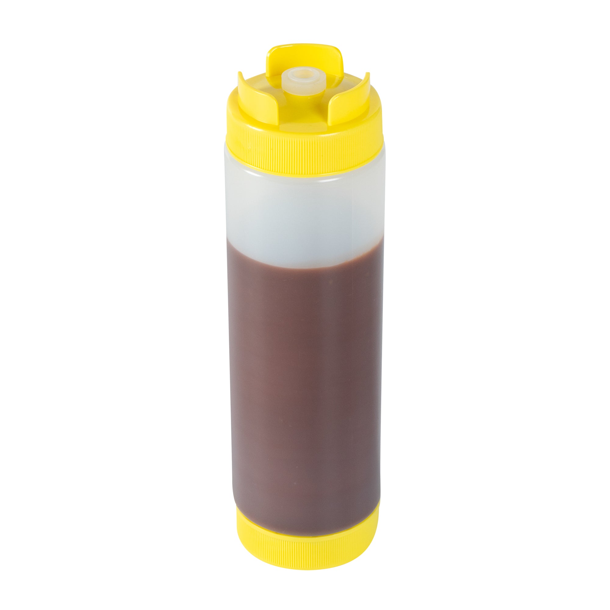 restaurantware First In First Out 24 oz Yellow Plastic Squeeze Bottle - Inverted Refill & Dispensing Lid - 2 3/4" x 2 3/4" x 9 1/4" - 1 count box