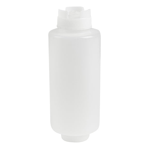 Restaurantware First In First Out 32 Oz Clear Plastic Squeeze Bottle - Inverted Refill & Dispensing Lid - 3 1/2" X 3 1/2" X 9" - 1 Count Box