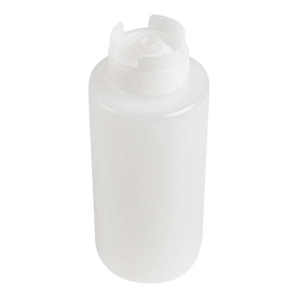 Restaurantware First In First Out 32 Oz Clear Plastic Squeeze Bottle - Inverted Refill & Dispensing Lid - 3 1/2" X 3 1/2" X 9" - 6 Count Box