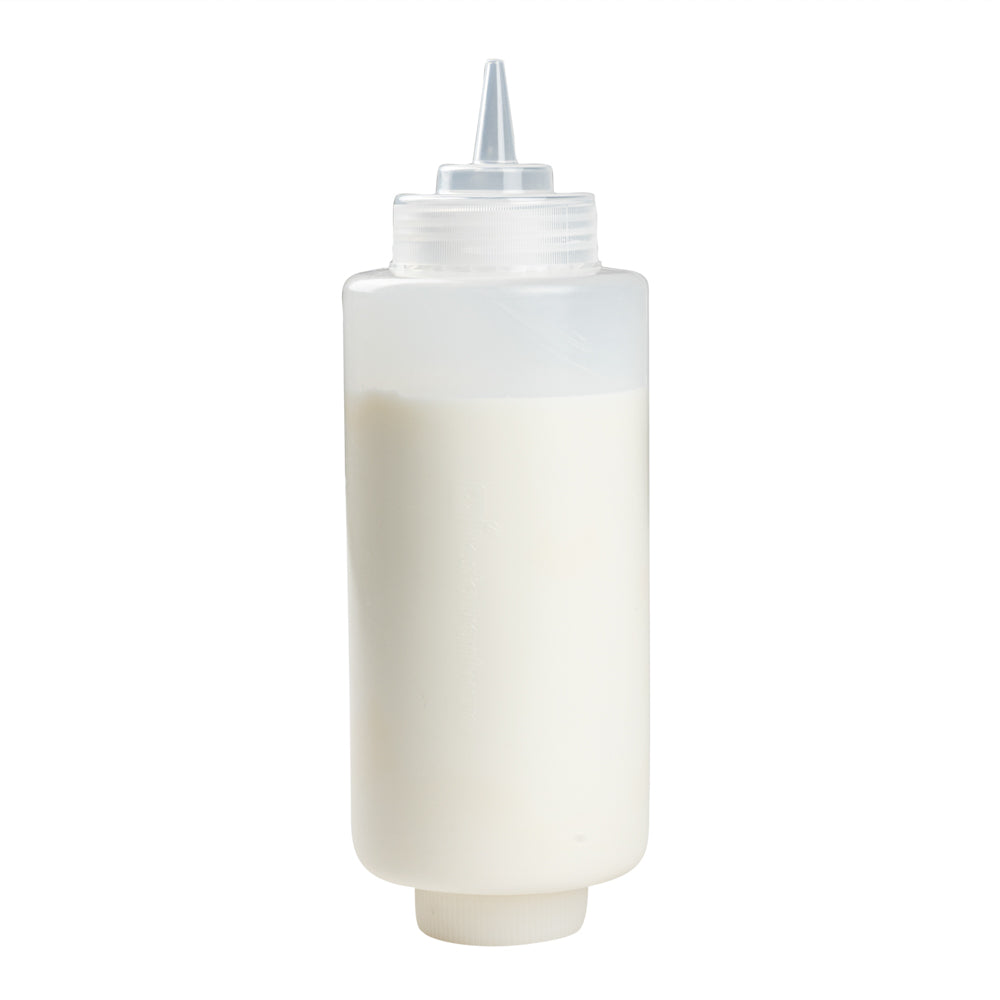 restaurantware First In First Out 32 oz Clear Plastic Squeeze Bottle - Refill Lid Precision Tip - 9 1/2" x 3 1/2" x 3 1/2" - 1 count box
