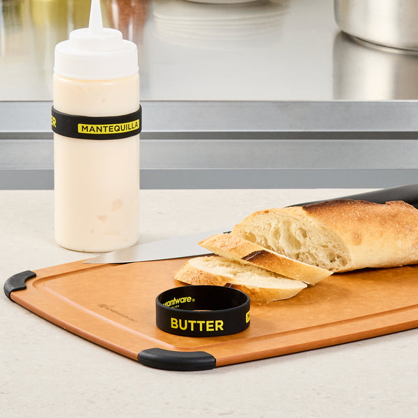 Restaurantware First In First Out Black Silicone Butter Label Band - Fits 16 20 And 24 Oz Squeeze Bottles - 10 Count Box