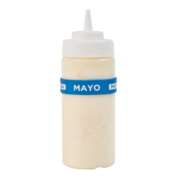 Restaurantware First In First Out Blue Silicone Mayo Label Band - Fits 16 20 And 24 Oz Squeeze Bottles - 10 Count Box