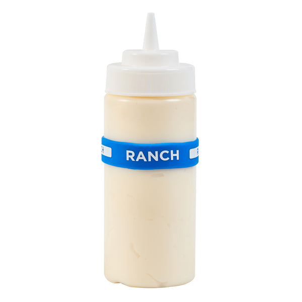 Restaurantware First In First Out Blue Silicone Ranch Label Band - Fits 16 20 And 24 Oz Squeeze Bottles - 10 Count Box