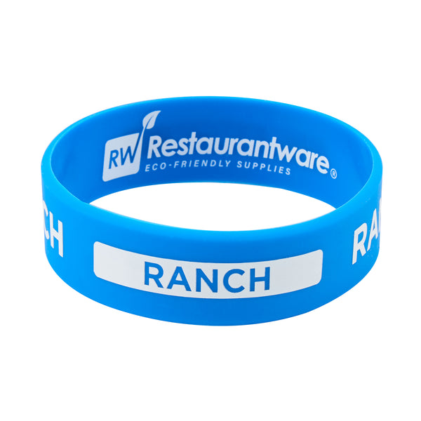 Restaurantware First In First Out Blue Silicone Ranch Label Band - Fits 16 20 And 24 Oz Squeeze Bottles - 10 Count Box