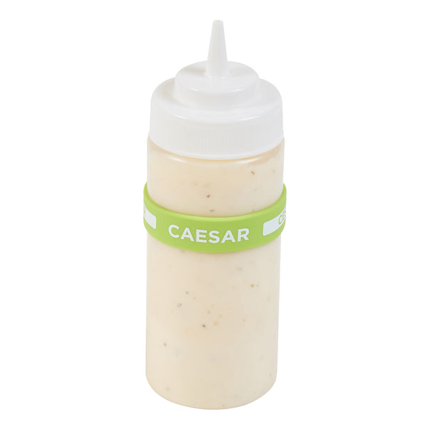 Restaurantware First In First Out Green Silicone Caesar Label Band - Fits 16 20 And 24 Oz Squeeze Bottles - 10 Count Box