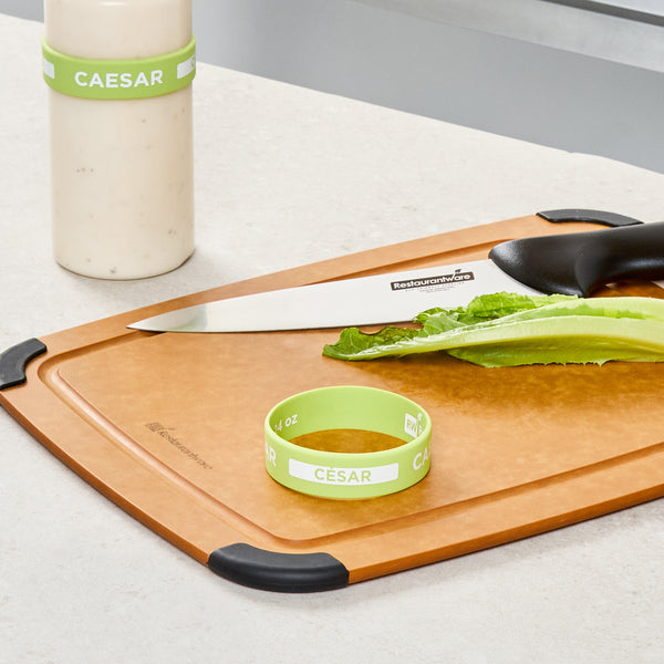 Restaurantware First In First Out Green Silicone Caesar Label Band - Fits 16 20 And 24 Oz Squeeze Bottles - 10 Count Box