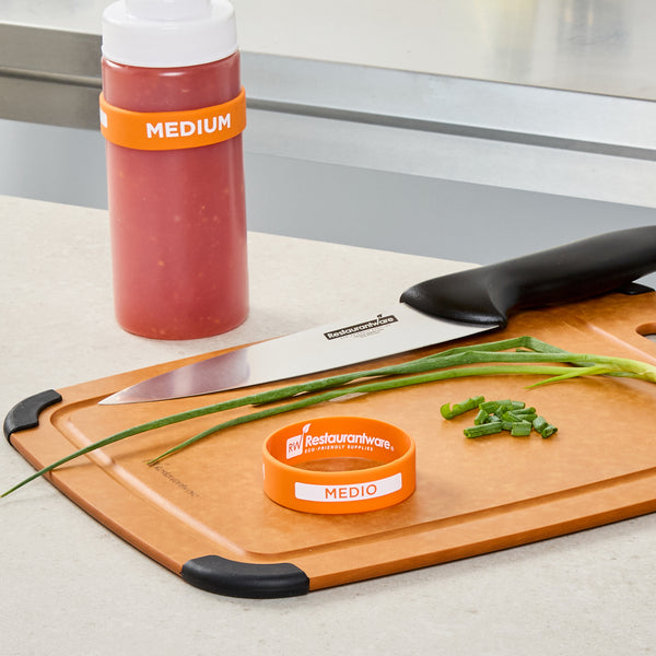 Restaurantware First In First Out Orange Silicone Medium Label Band - Fits 16 20 And 24 Oz Squeeze Bottles - 10 Count Box