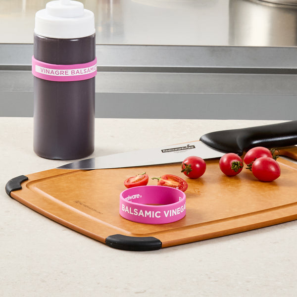 Restaurantware First In First Out Purple Silicone Balsamic Vinegar Label Band - Fits 16 20 And 24 Oz Squeeze Bottles - 10 Count Box