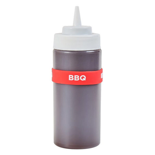 Restaurantware First In First Out Red Silicone BBQ Label Band - Fits 16 20 And 24 Oz Squeeze Bottles - 10 Count Box