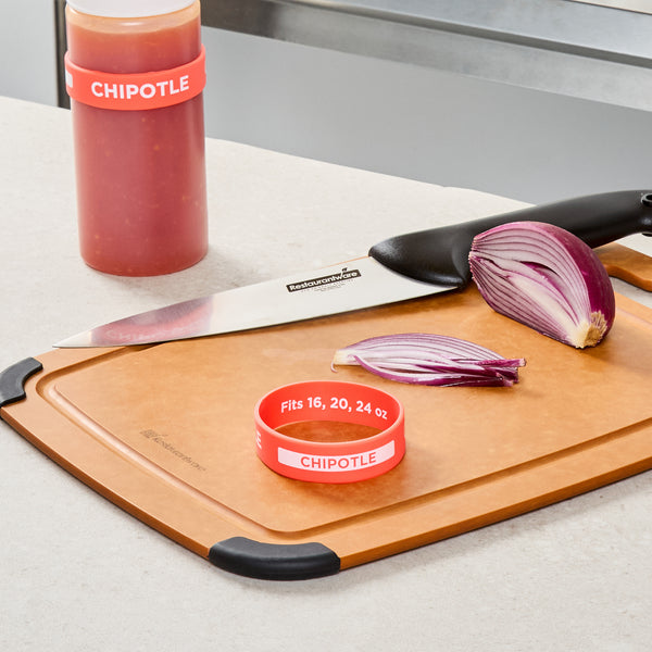 Restaurantware First In First Out Red Silicone Chipotle Label Band - Fits 16 20 And 24 Oz Squeeze Bottles - 10 Count Box