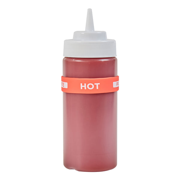 Restaurantware First In First Out Red Silicone Hot Label Band - Fits 16 20 And 24 Oz Squeeze Bottles - 10 Count Box