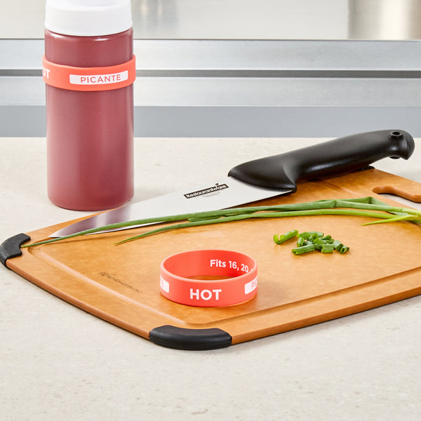 Restaurantware First In First Out Red Silicone Hot Label Band - Fits 16 20 And 24 Oz Squeeze Bottles - 10 Count Box