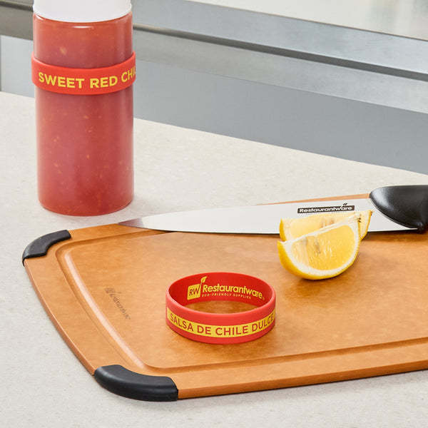 Restaurantware First In First Out Red Silicone Sweet Red Chili Label Band - Fits 16 20 And 24 Oz Squeeze Bottles - 10 Count Box