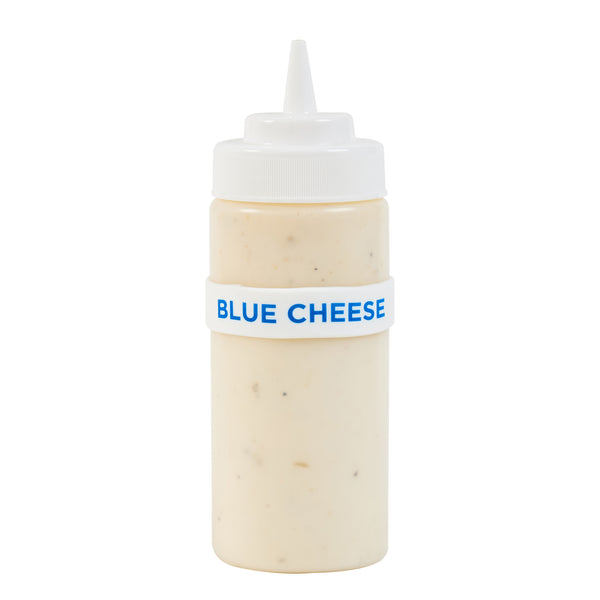 Restaurantware First In First Out White Silicone Blue Cheese Label Band - Fits 16 20 And 24 Oz Squeeze Bottles - 10 Count Box