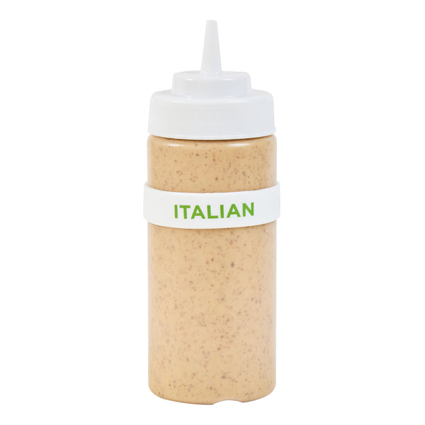 Restaurantware First In First Out White Silicone Italian Label Band - Fits 16 20 And 24 Oz Squeeze Bottles - 10 Count Box