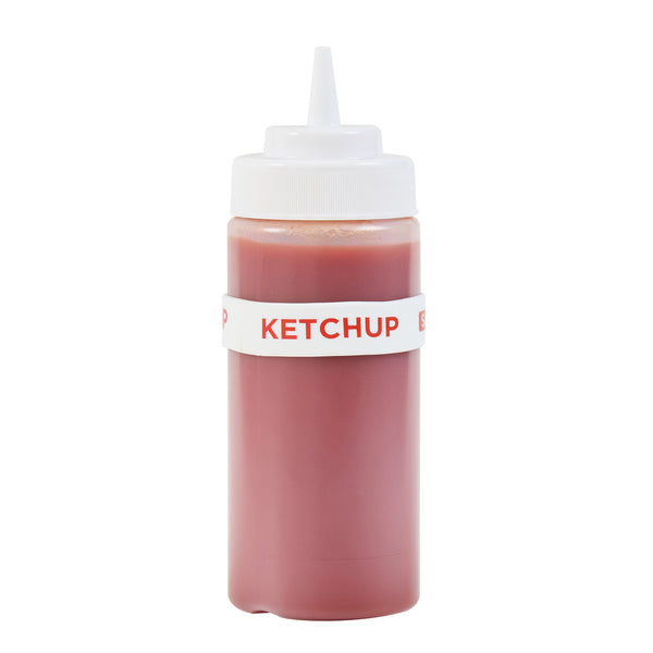 Restaurantware First In First Out White Silicone Ketchup Label Band - Fits 16 20 And 24 Oz Squeeze Bottles - 10 Count Box