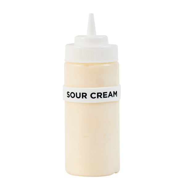 Restaurantware First In First Out White Silicone Sour Cream Label Band - Fits 16 20 And 24 Oz Squeeze Bottles - 10 Count Box