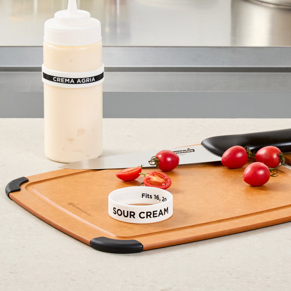 Restaurantware First In First Out White Silicone Sour Cream Label Band - Fits 16 20 And 24 Oz Squeeze Bottles - 10 Count Box